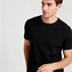 BLACK - OVERSIZED WAFFLE KNITTED ROUND NECK TEE