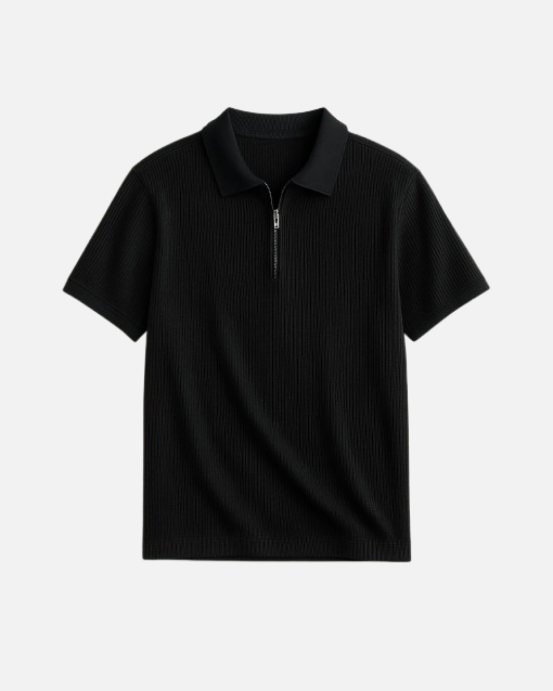 BLACK - MENS HALF SLEEVES ZIPPER POLO - Image 2