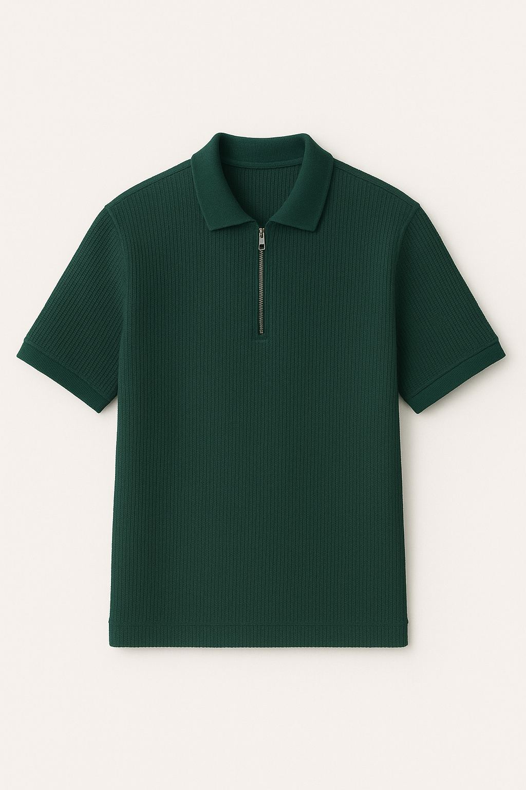 GREEN - MEN HALF SLEEVES ZIPPER POLO - Image 2