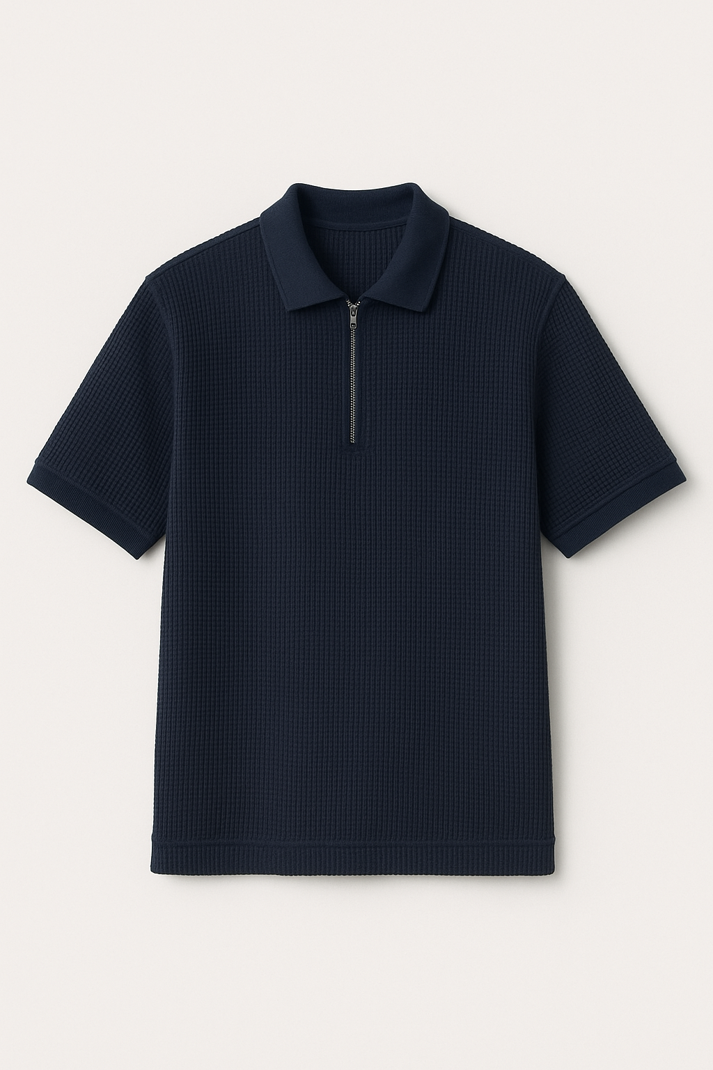 NAVY BLUE - MEN HALF SLEEVES ZIPPER POLO - Image 2