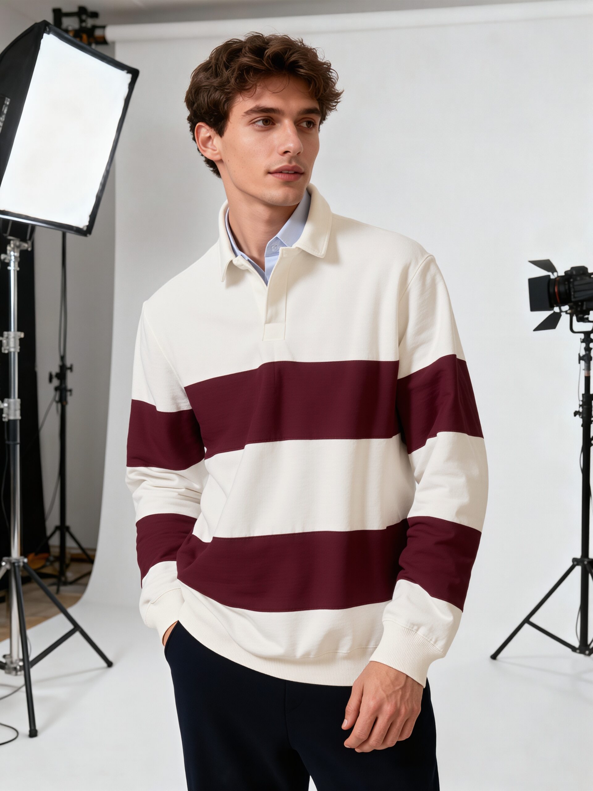 MAROON/WHITE - FULL SLEEVES RUGBY SWEATSHIRT