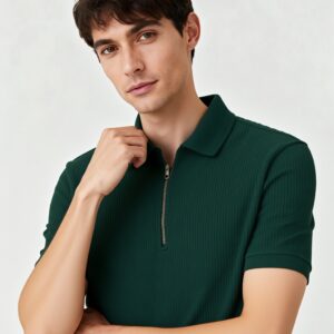 GREEN - MEN HALF SLEEVES ZIPPER POLO