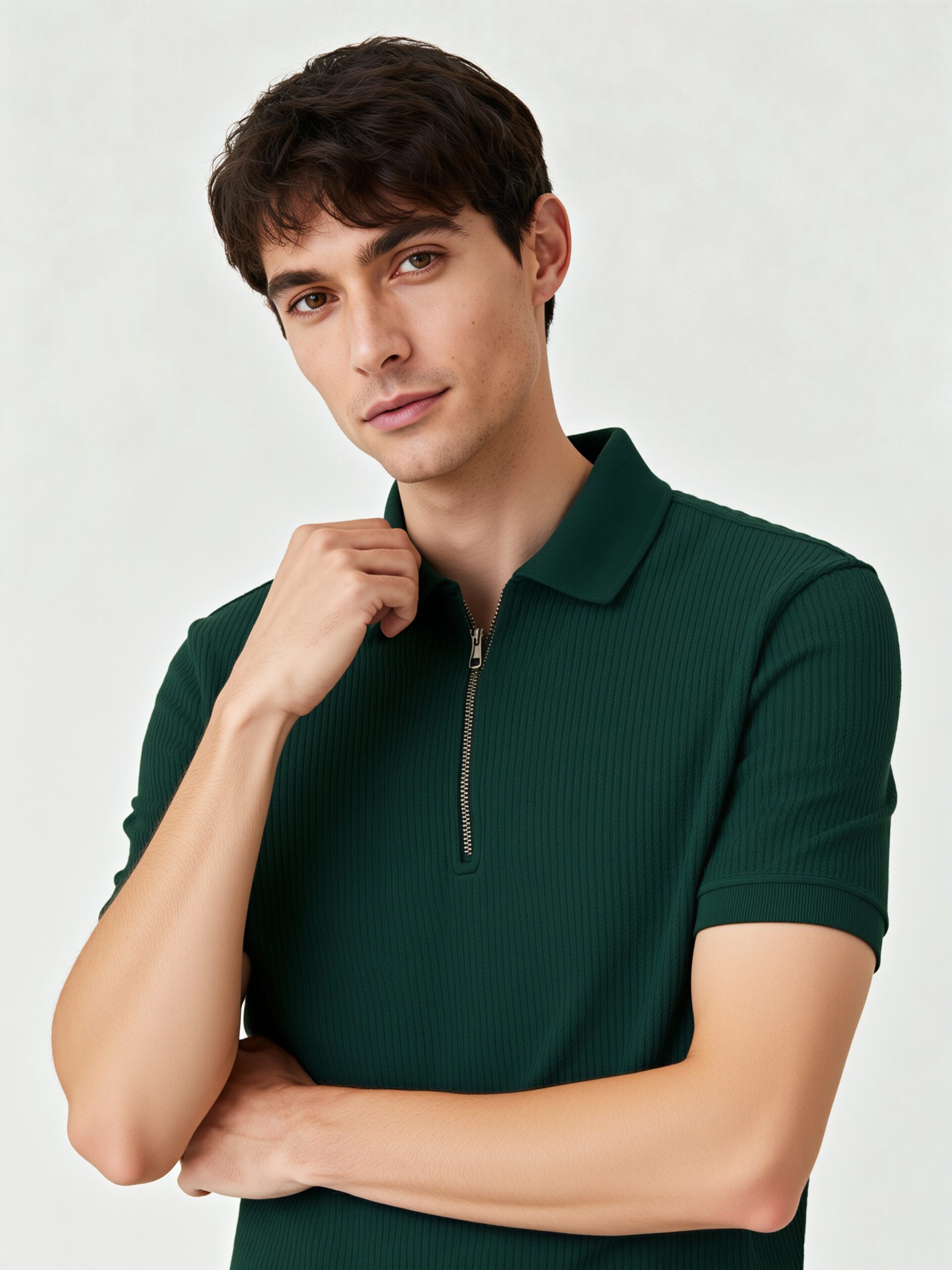 GREEN - MEN HALF SLEEVES ZIPPER POLO